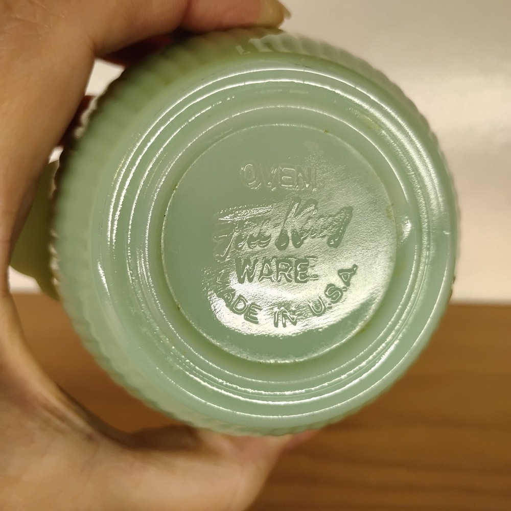 VTG Fire King Ribbed Jadite Jadeite Glass Sugar Bowl Molded Handles No Lid - Picture 10 of 11